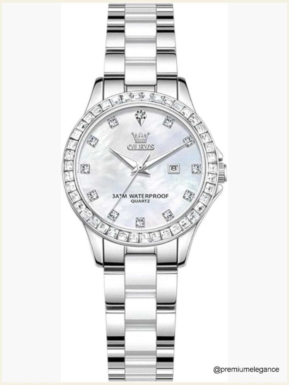 Ladies Analog Quartz Watch with Diamond Bezel and Date Display